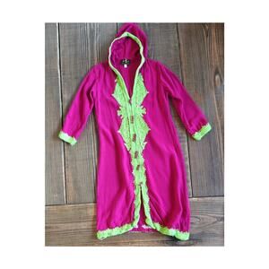 Maison Du Girls Caftan 4 Pink Lime Green Hooded Embroidered Soft Tunic Dress VTG